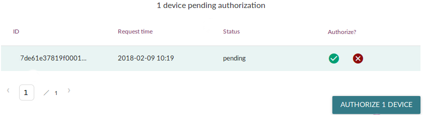 Mender UI - device pending authorization