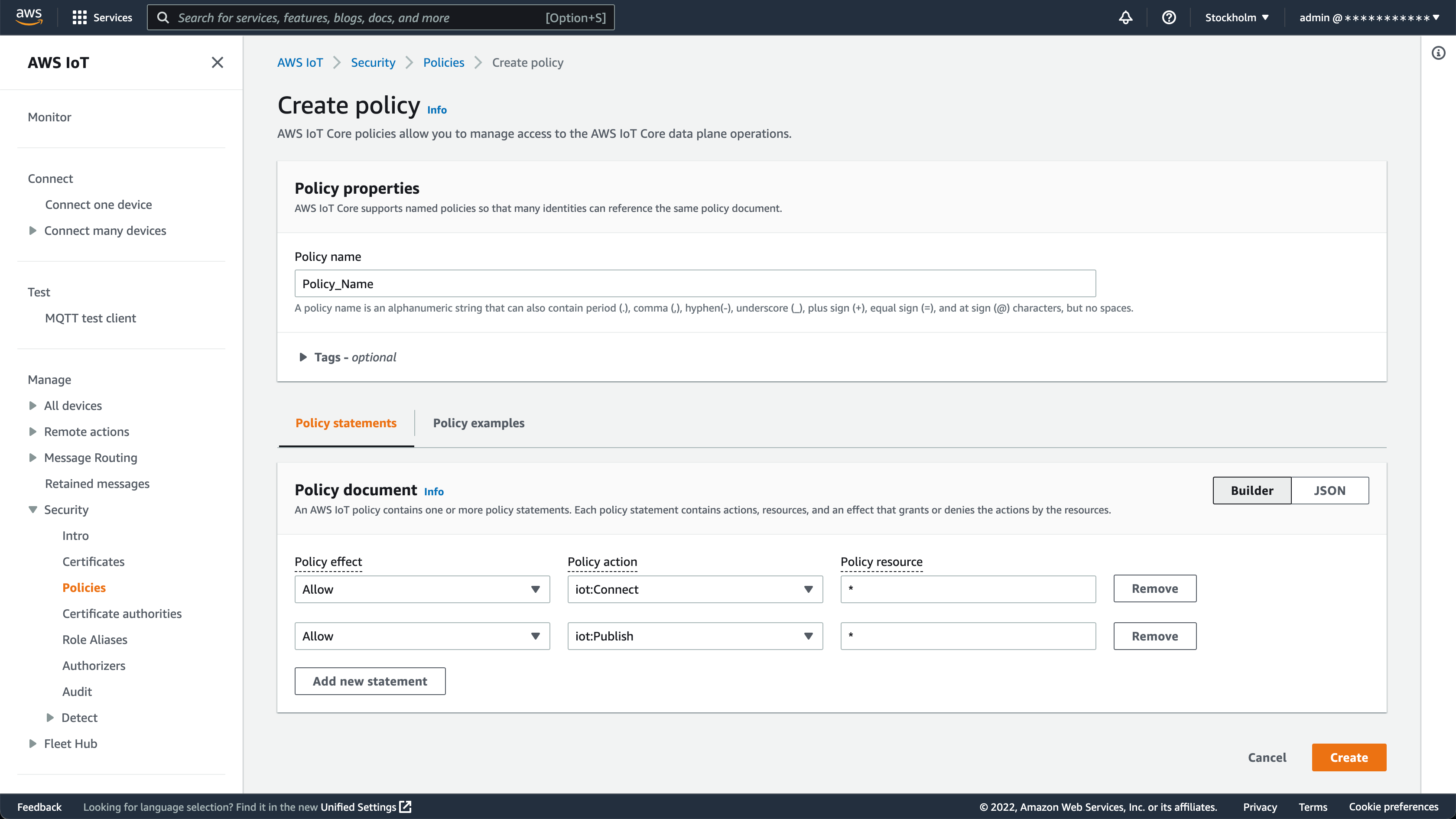 AWS IoT Core Policy