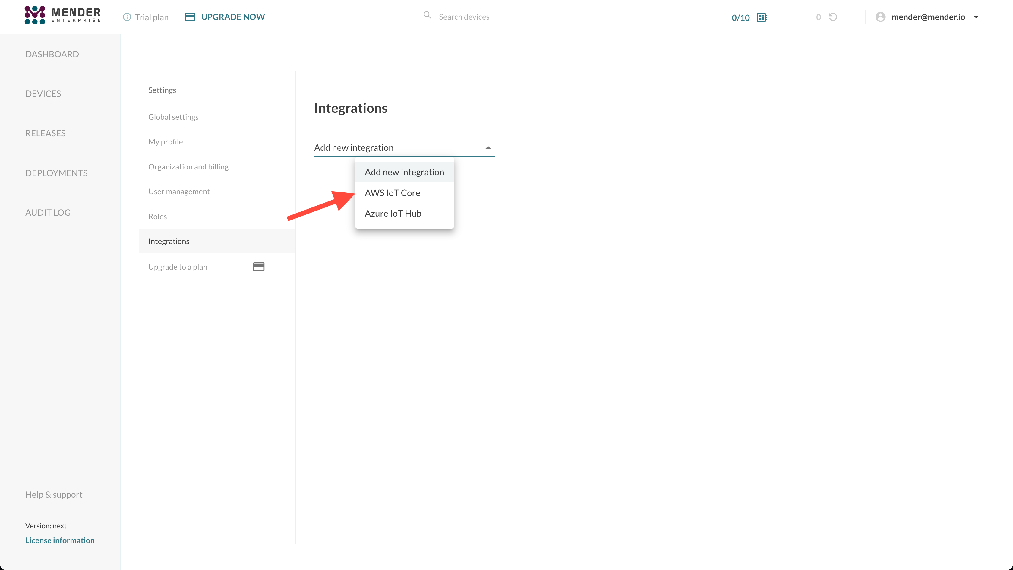 integrations aws iot core